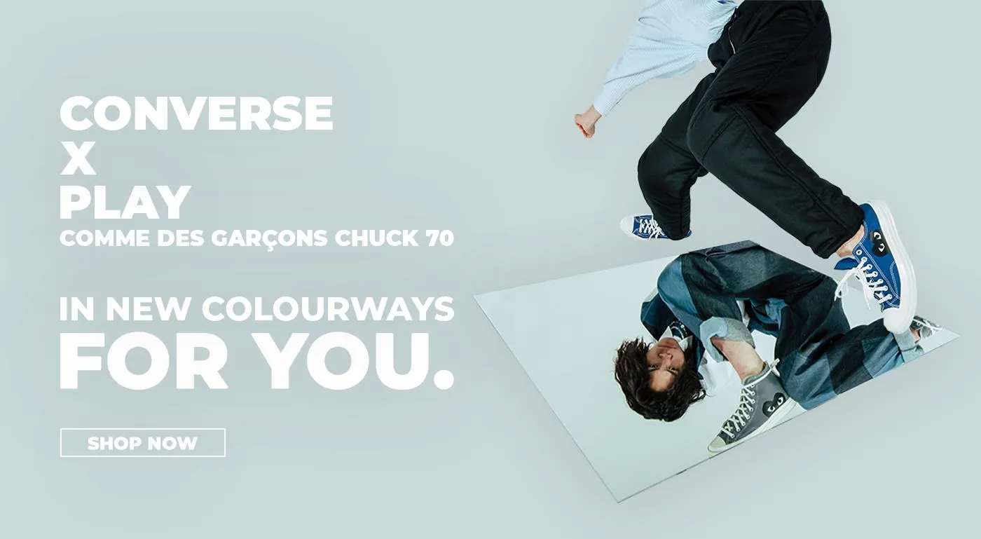 Web banner: Converse x PLAY Comme des Garcons Chuck 70, in new colourways for you