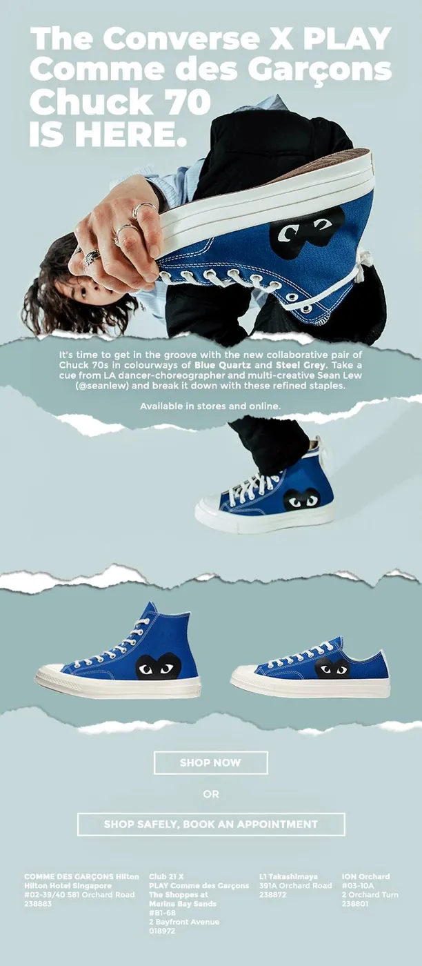 Launch email for the Converse x PLAY Comme des Garcons Chuck 70