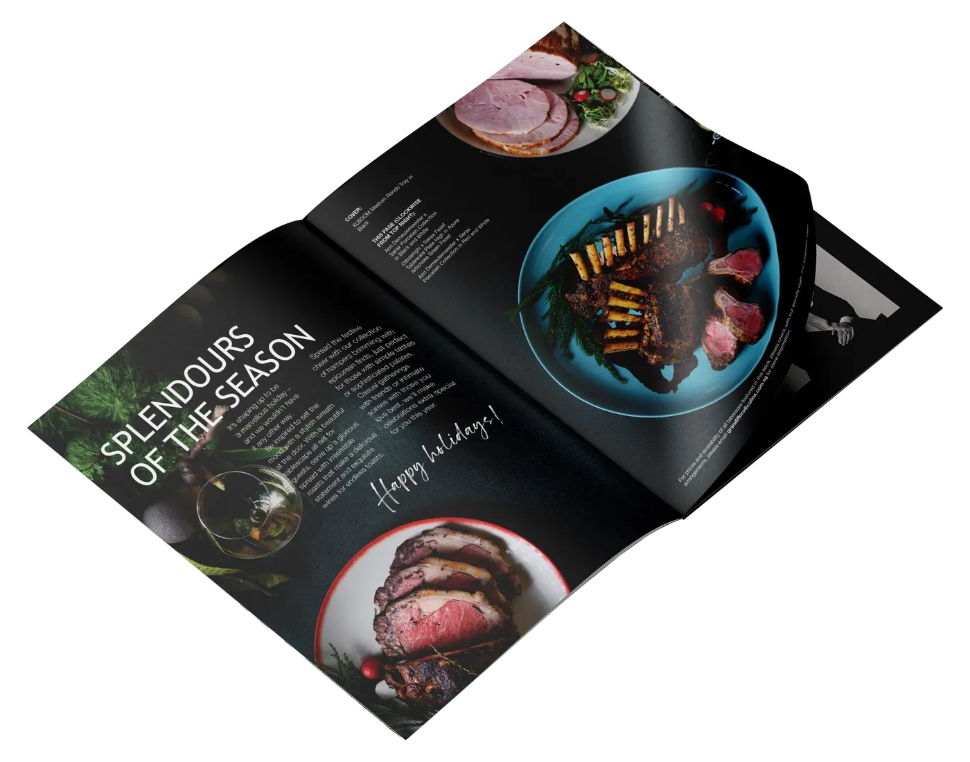 A dark catalogue spread titled Splendours of the Season