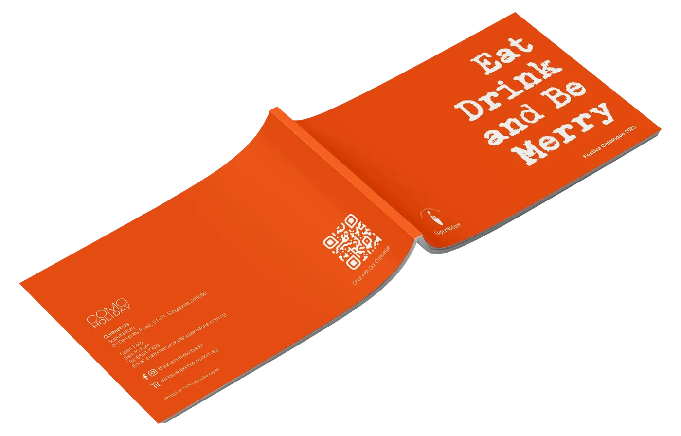 SuperNature catalogue with an orange cover reading Eat Drink and Be Merry