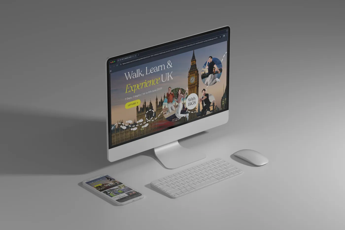 Landing page for a UK learning trip, shown on a desktop screen