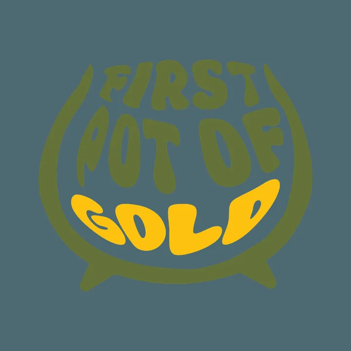 Logo direction: rounded lettering in green and gold inside a pot outline