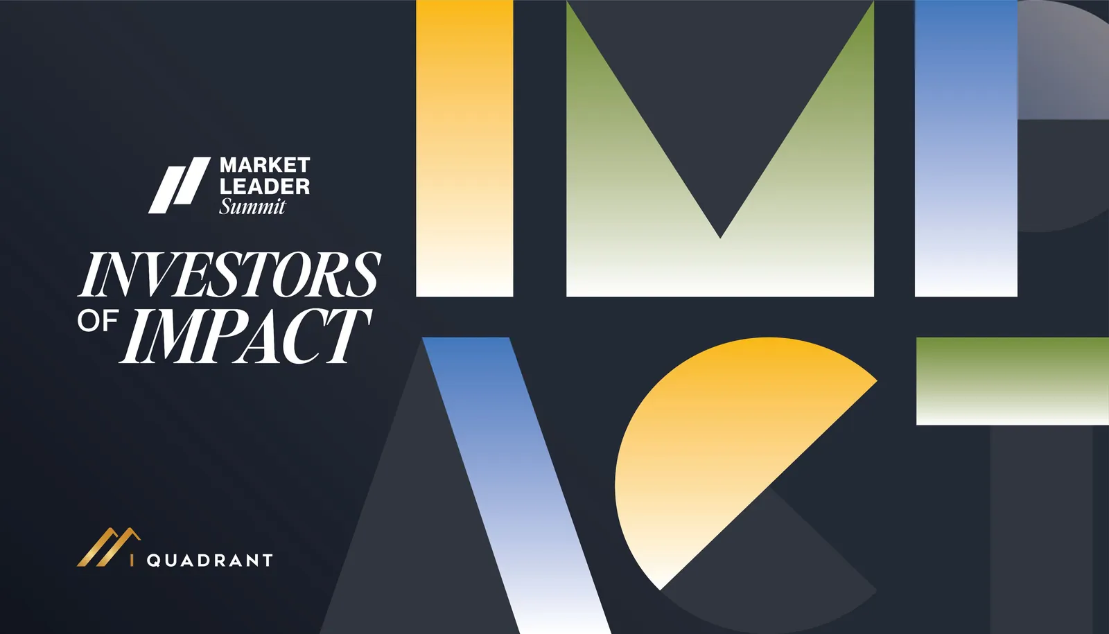 Key visual: Investors of Impact, with the letters of IMPACT built from geometric shapes